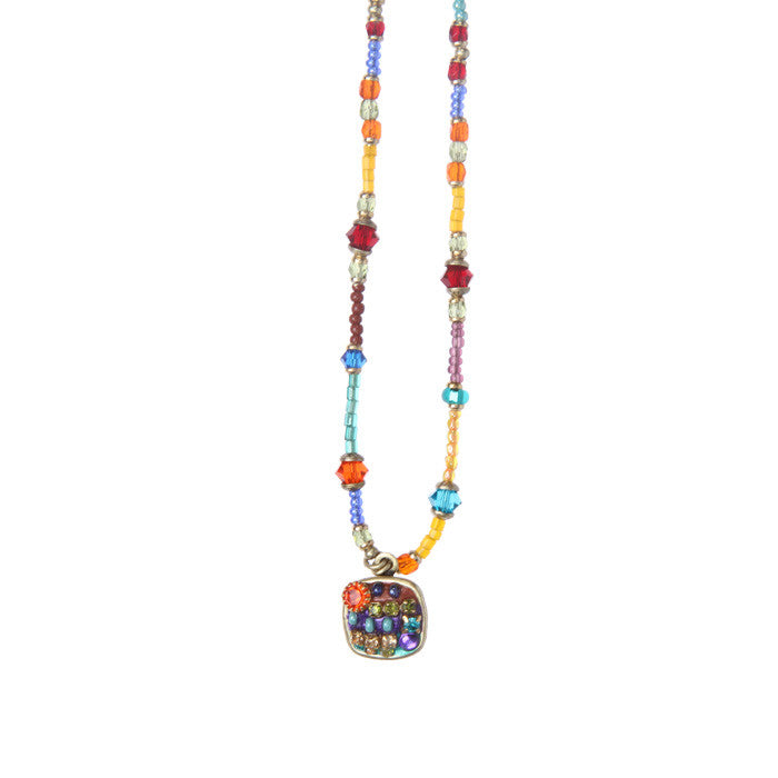 Multi Bright Small Button Pendant Beaded Necklace by Michal Golan
