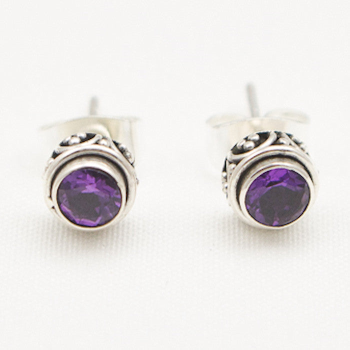 Sterling Silver Small Post Earrings with Amethyst