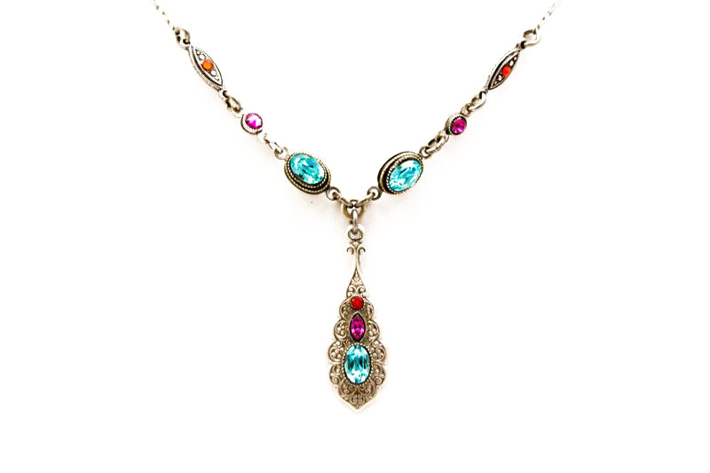 Multi Color Arabesque Fancy Pendant Necklace by Firefly Jewelry