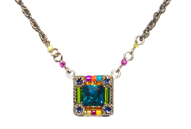 Multi Color Signature Collection Square Pendant by Firefly Jewelry