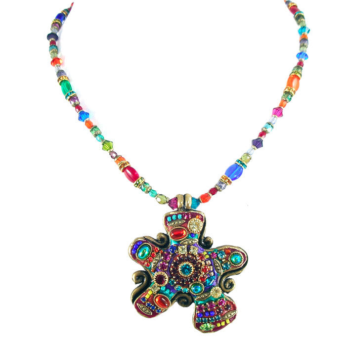 Multi Bright Abstract Flower Necklace by Michal Golan