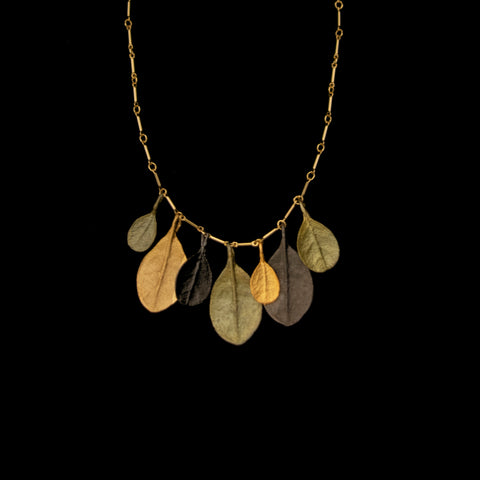 BB 16'' Adj. Tri Color Large Leaf Necklace By Michael Michaud