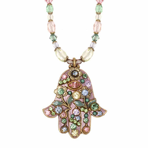 Pastel Pink Large Hamsa Necklace