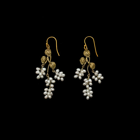 Spring Birch Leaf & Pearl Drop Wire Earrings By Michael Michaud