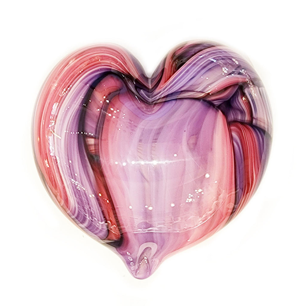 Heart in Bright Pink and Purple Handblown Glass Paperweight