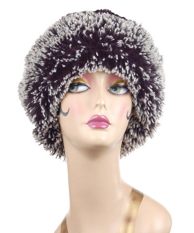 Silver Tipped Fox In Black With Black Luxury Faux Fur Cuffed Pillbox Hat