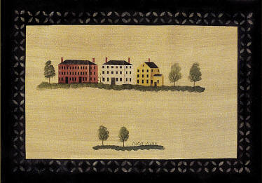 Rufus Porter Village with Black Border Floorcloth - Size 2 x 3