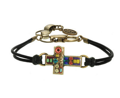 Multicolor Crystal Cross Leather Bracelet by Michal Golan