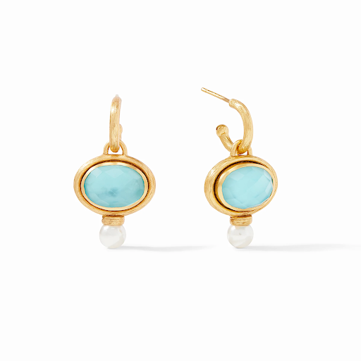 Simone Hoop &amp; Charm Earring Gold Iridescent Bahamian Blue and Pearl by Julie Vos