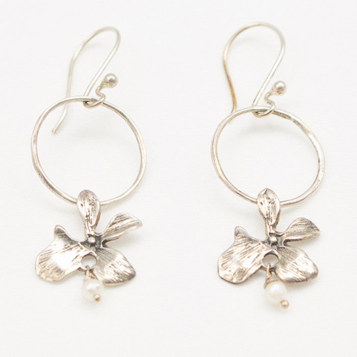 Sterling Silver Flower Earrings with Pearl Drop