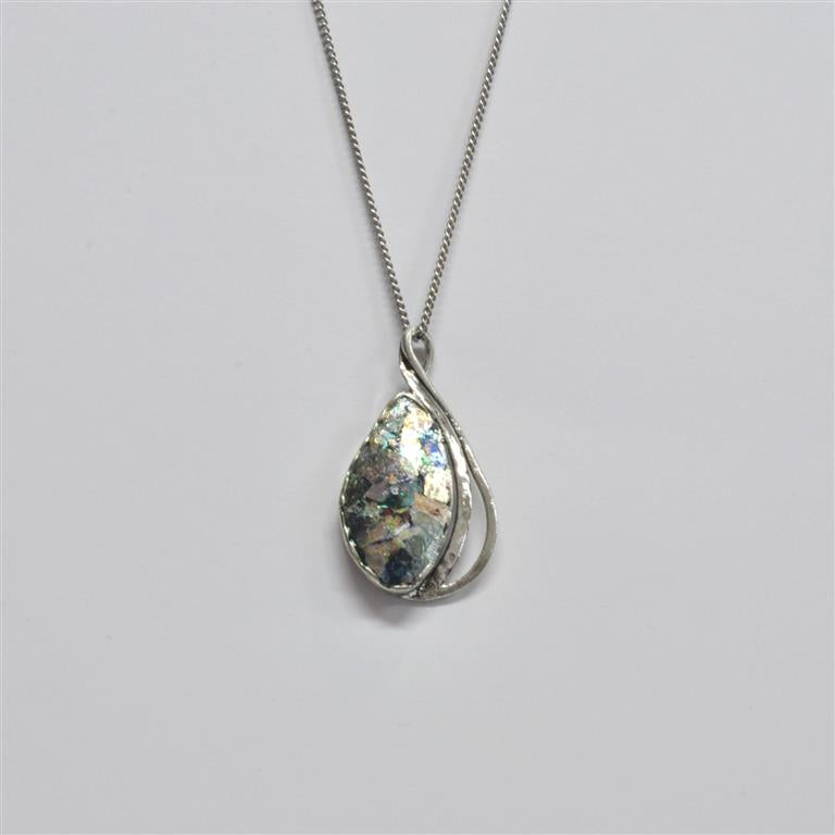 Silver Side Teardrop Roman Glass Necklace