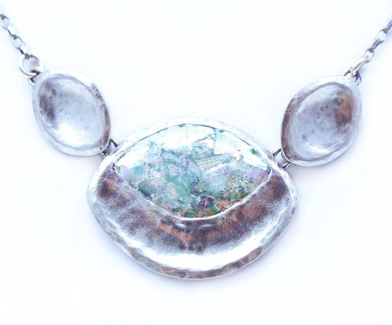 Eclipse Triple Bead Patina Roman Glass Necklace