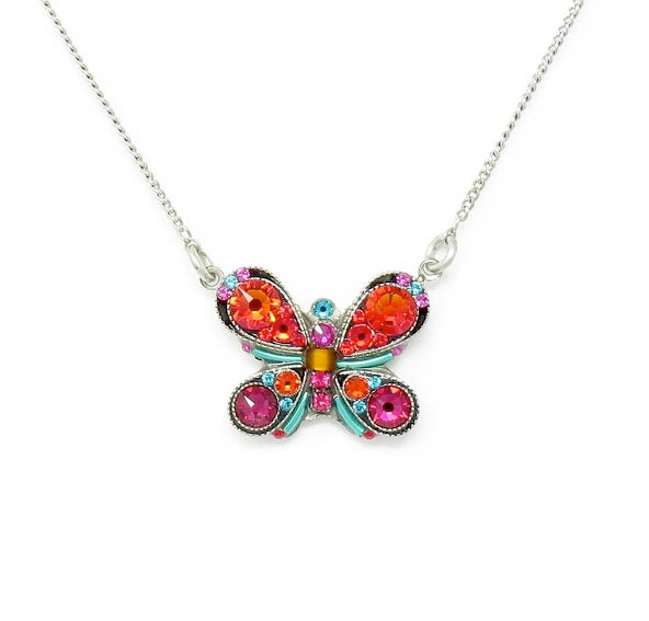 Multi Color Sparkle Butterfly Pendant Necklace by Firefly Jewelry