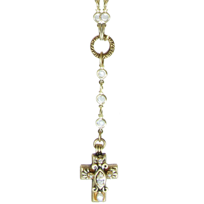 Tiny Crystal Cross on Beaded Necklace