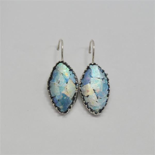 Lace Edge Marquise Patina Roman Glass Earrings