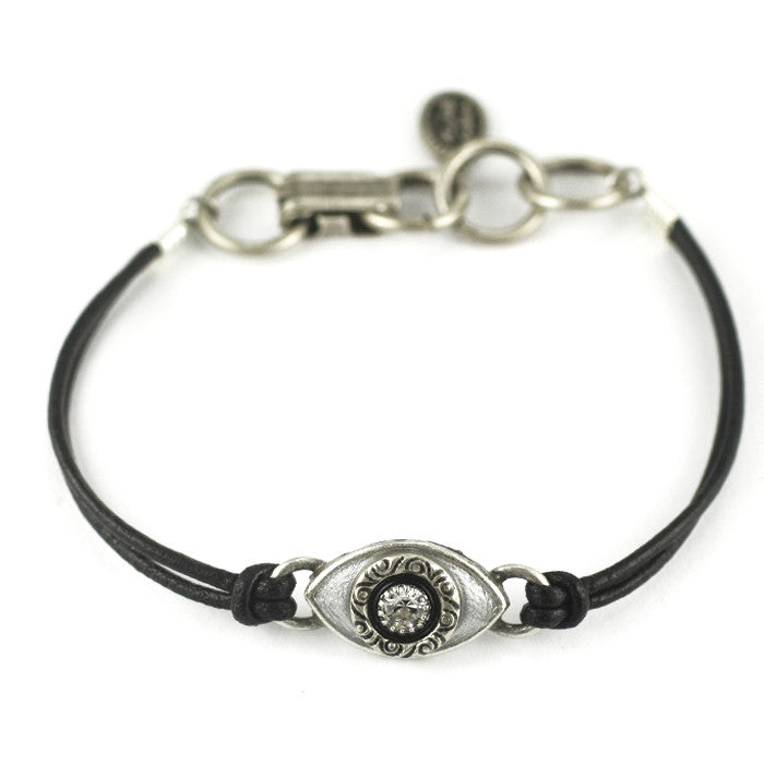 Black and Silver Small Eye Leather Bracelet by Michal Golan