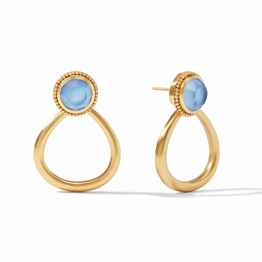 Flora Statement Gold Iridescent Chalcedony Blue Earrings by Julie Vos