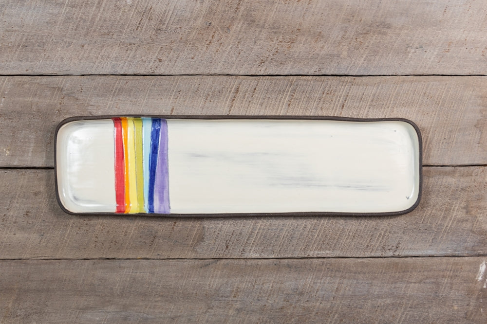 Rainbow Long Rectangle Tray Hand Painted Ceramic
