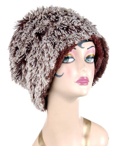 Silver Tipped Fox In Brown With Chocolate Luxury Faux Fur Cuffed Pillbox Hat