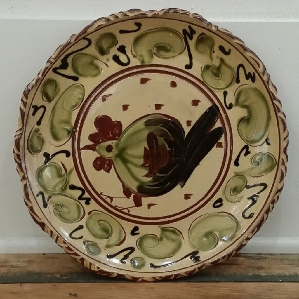 Redware Large Plate with Chicken