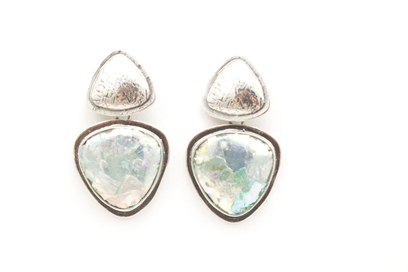Abstract Triangle Patina Roman Glass Post Earrings