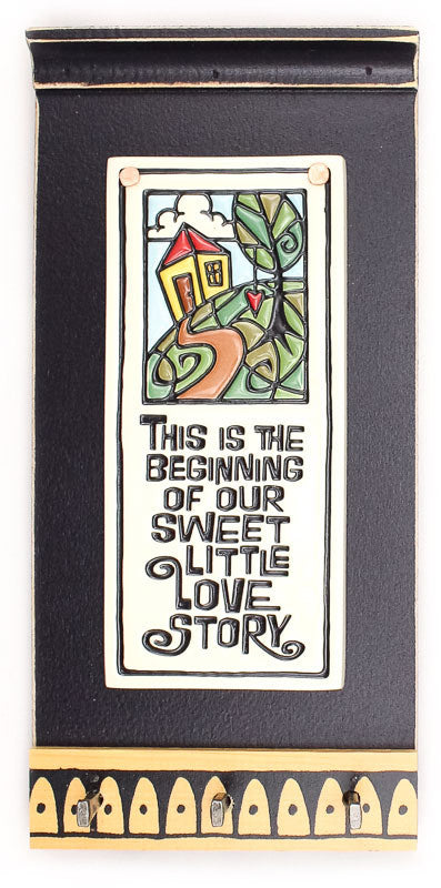 Little Love Story Ceramic Tile on Wooden Keyholder