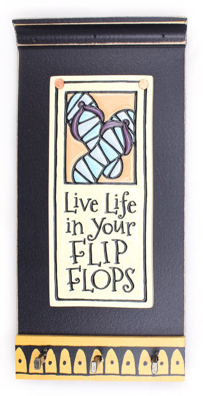 Flip Flop Ceramic Tile on Wooden Keyholder
