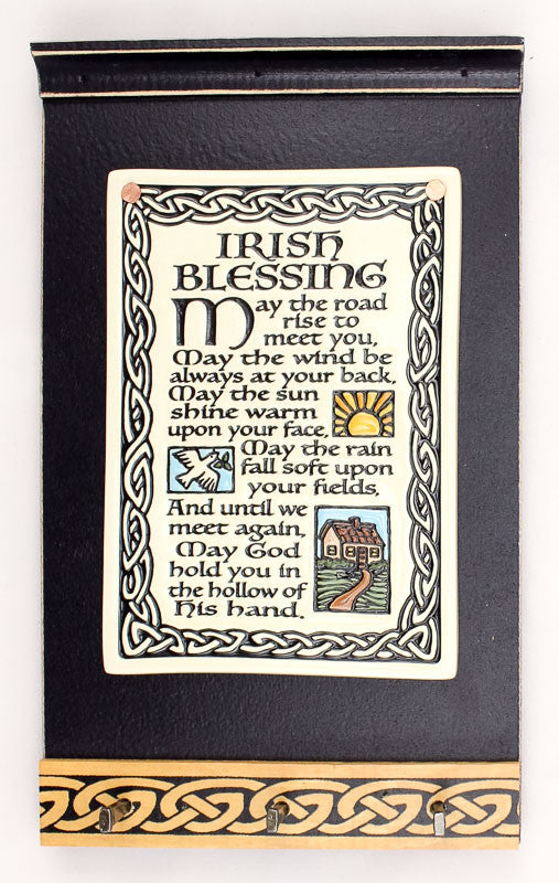 Irish Blessing Ceramic Tile on Wooden Key Holder