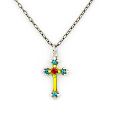 Lime Dainty Color Cross Necklace by Firefly Jewelry