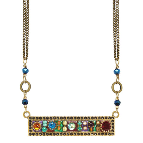 Multi Bright Sideways Bar Double Chain Necklace by Michal Golan