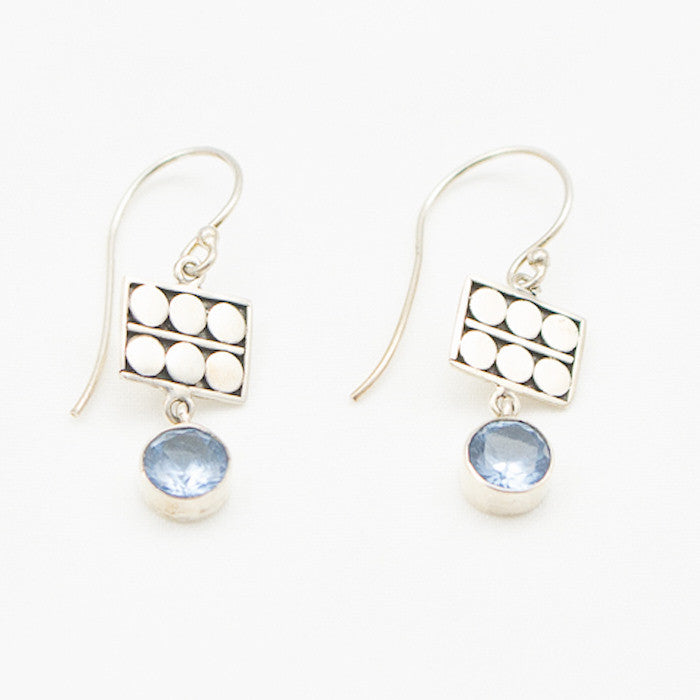 Sterling Silver 6 Dots with Blue Topaz Drop Earrings