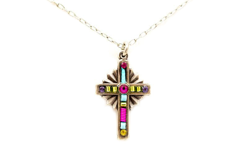 Fuschia Petite Cross Necklace by Firefly Jewelry