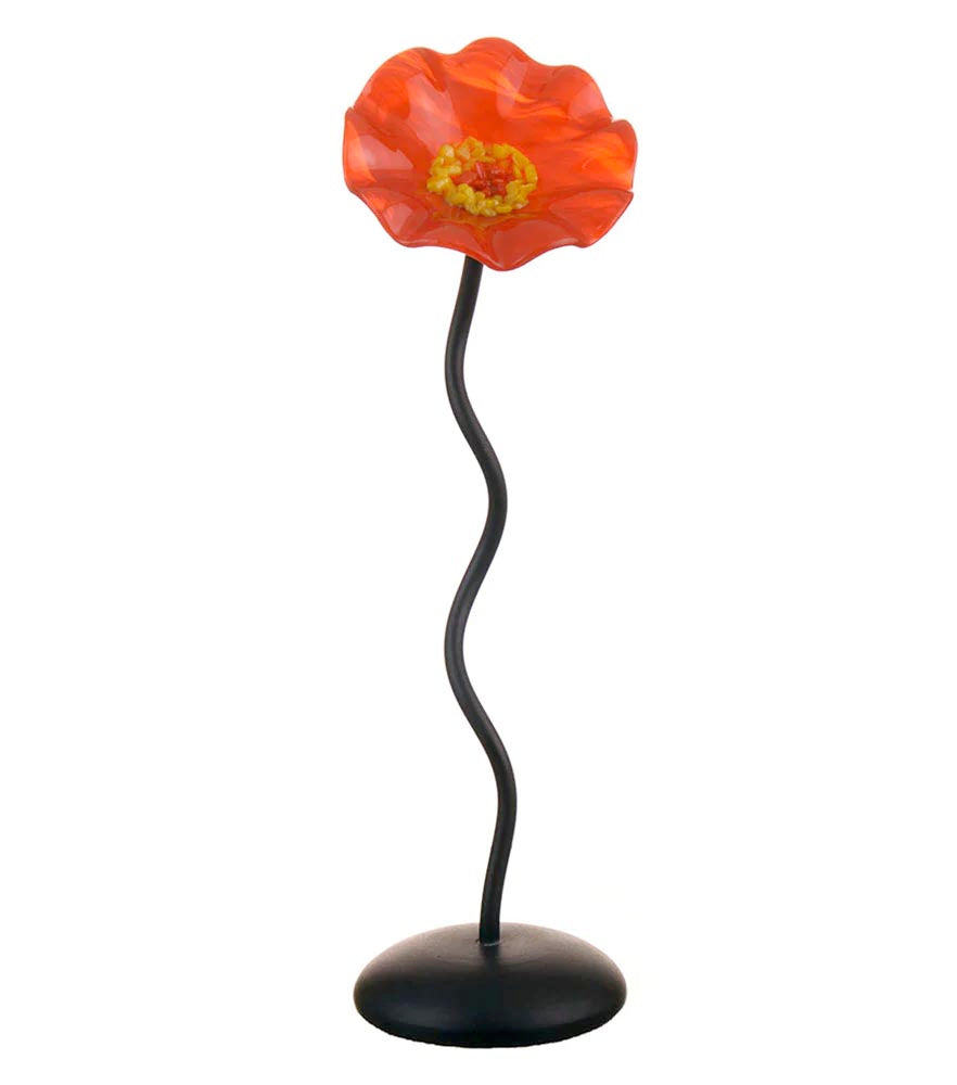 Orange Black Base Single Handblown Glass Flower