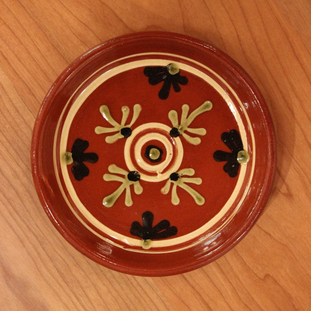 Redware Coaster with Circles and Fern