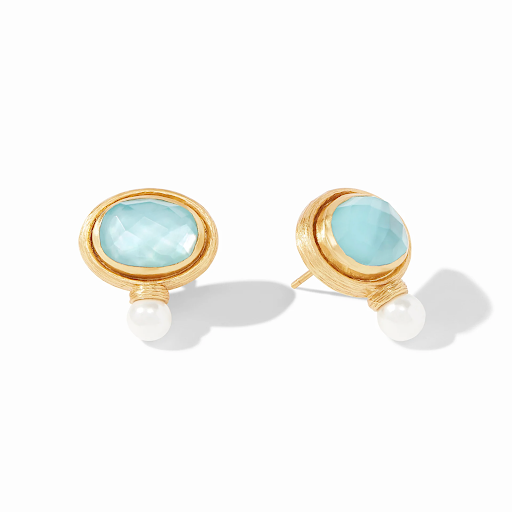 Simone Earring Gold Iridescent Bahamian Blue and Pearl by Julie Vos