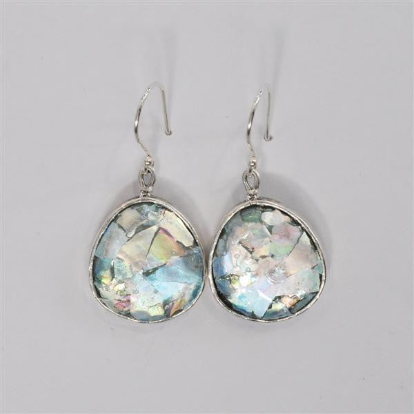 Wide Bottom Round Patina Roman Glass Earrings