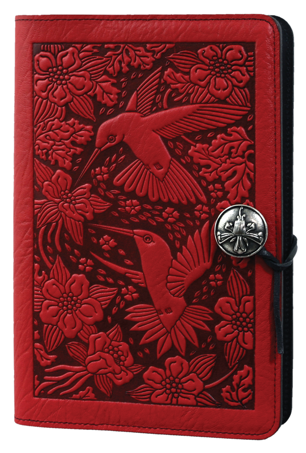 Small Leather Journal -  Hummingbird in Red