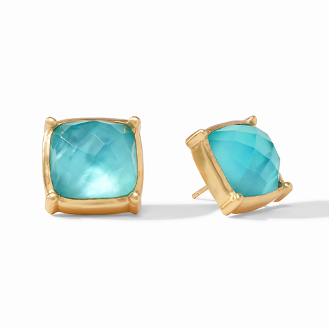 Antonia Statement Gold Iridescent Bahamian Blue Stud Earrings by Julie Vos