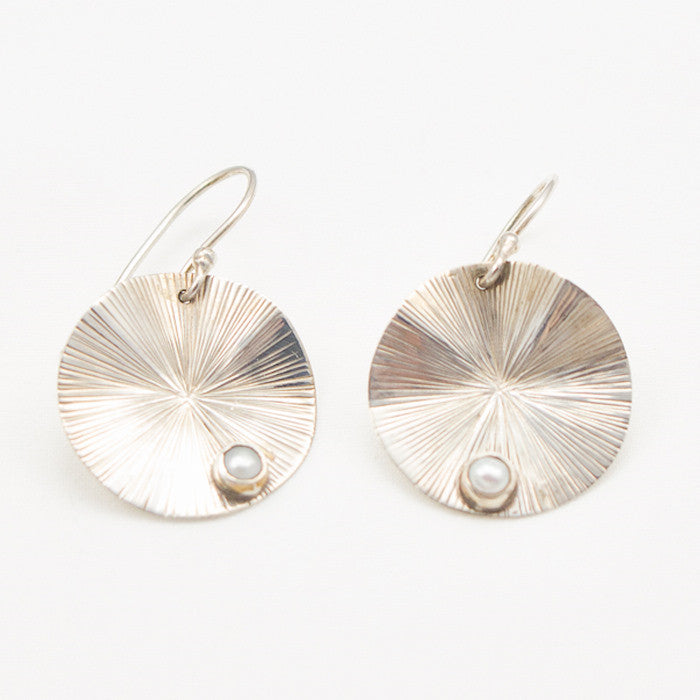 Sterling Silver Lily Pad with Pearl Inset Earrings