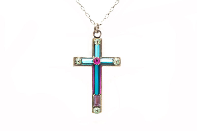 Light Blue Large Simple Cross Necklace by Firefly Jewelry