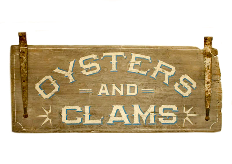 Oysters and Clams on Shutter with Strap Hinges Americana Art