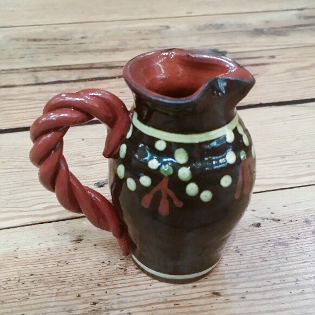 Redware Mini Creamer in Black with Fern