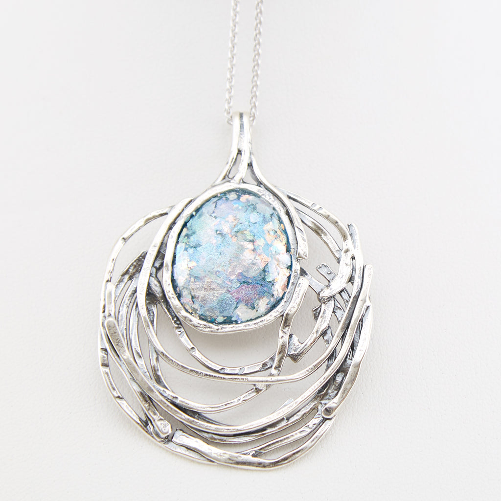 Silver Twist Roman Glass Necklace