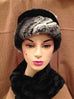 Chinchilla in Black with Black Velvet Luxury Faux Fur Ana Cloche Style Hat: Size Large