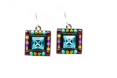 Multi Color Luxe Square Stone Earrings by Firefly Jewelry