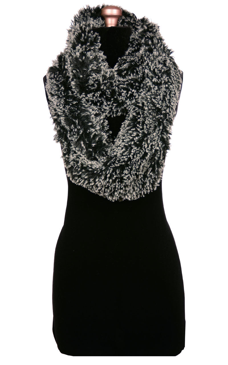 Silver Tip Fox In Black Luxury Faux Fur Infinity Scarf