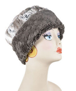 Gray with Birch Luxury Faux Fur Cuffed Pillbox Hat