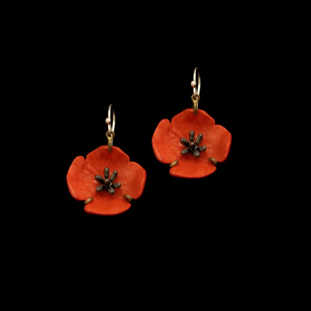 Red Poppy Wire Drop Earrings By Michael Michaud