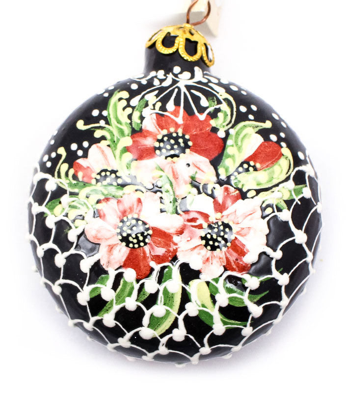 Blushed Flower Basket Small Round Ceramic Ornament