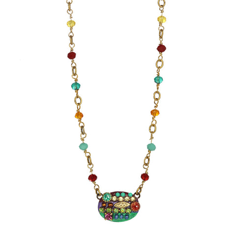 Multi Bright Small Oval Pendant Beaded Chain Necklace by Michal Golan